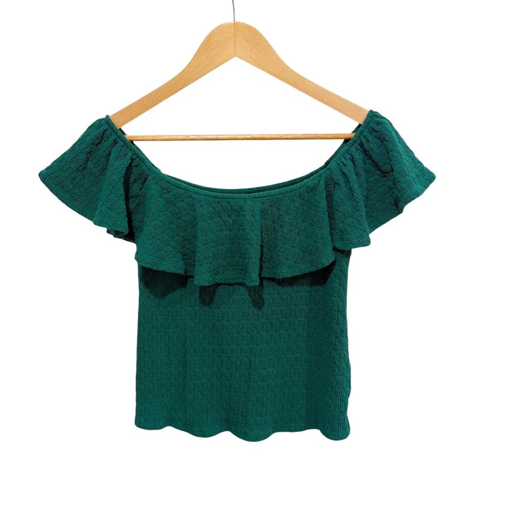 Anthropologie Green Textured Off-The Shoulder Top Women's XS